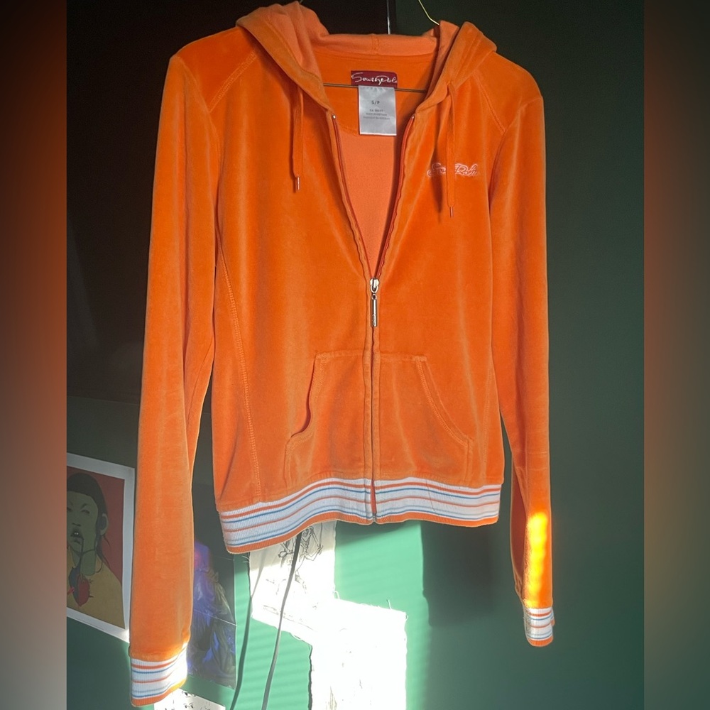 Orange y2k velour zip up
